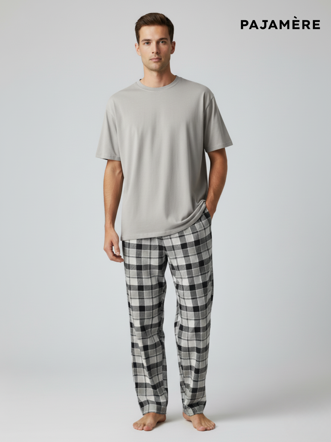 Grey Checked Men's Pajama Set