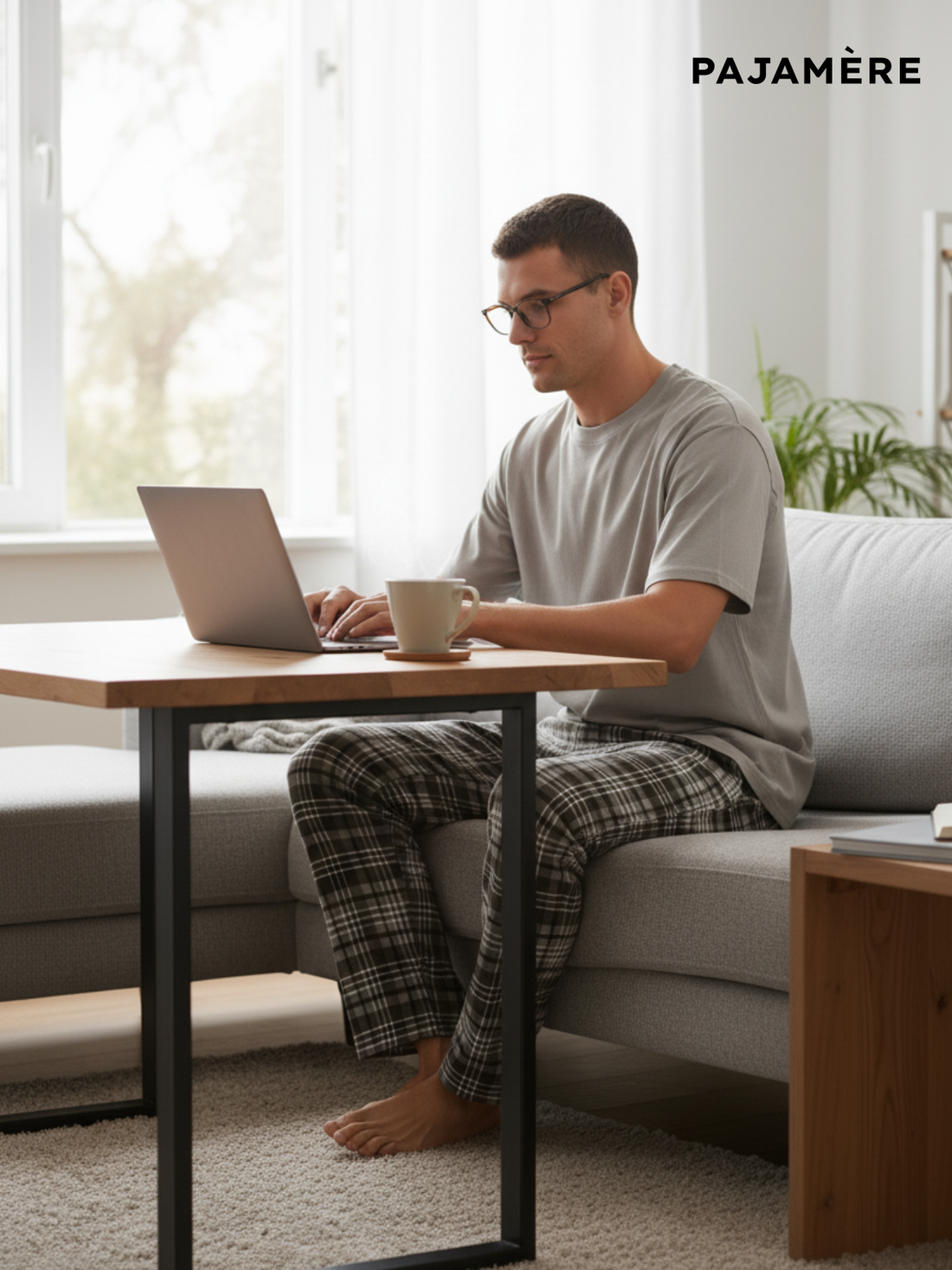 Dark Grey Checked Men's Pajama Set