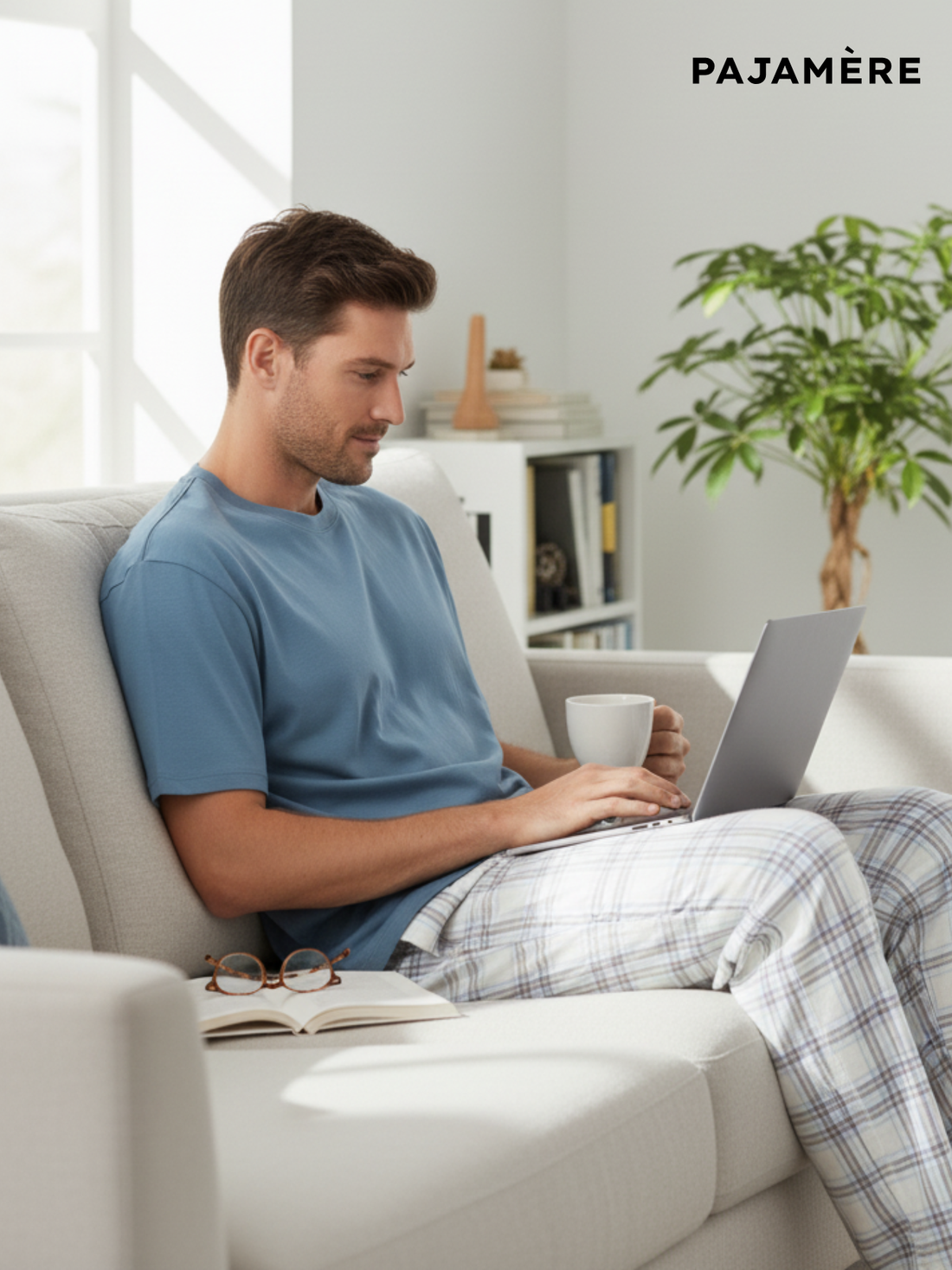 Blue Checked Men's Pajama Set