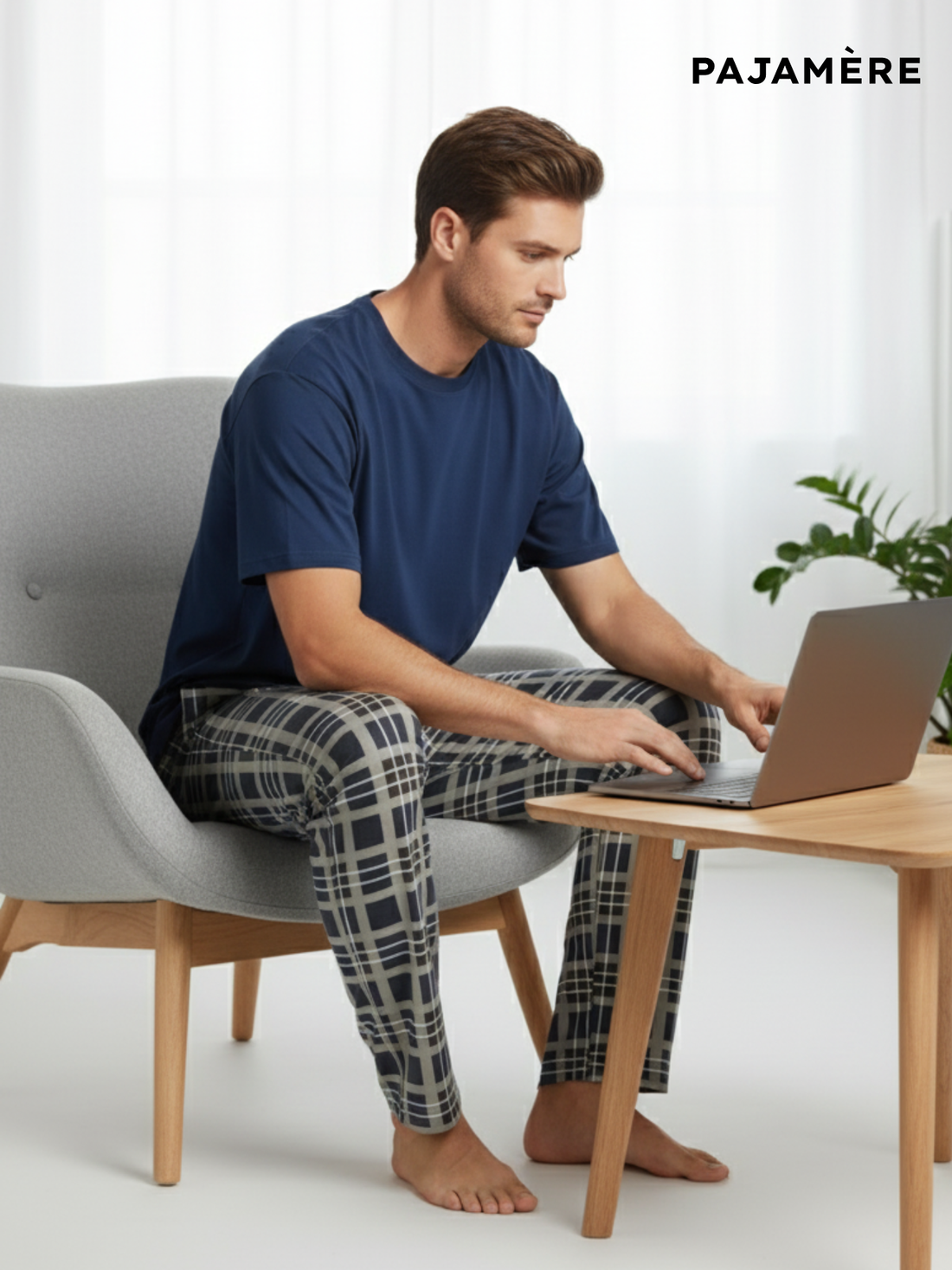 Denim Blue Checked Men's Pajama Set