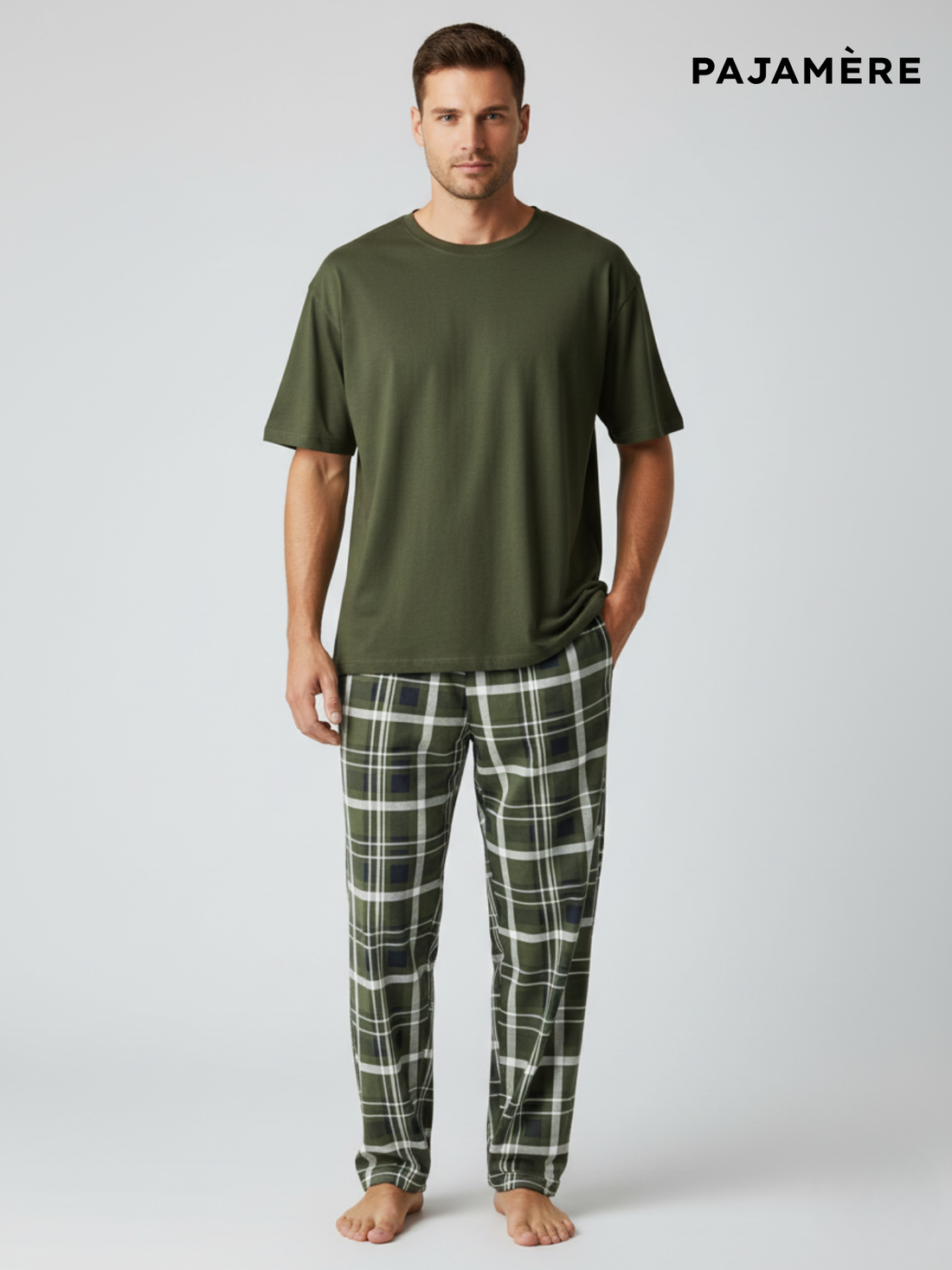 Dark Olive Checked Men's Pajama Set