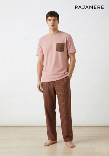 Men's Dusty Onion Pink & Rustic Check Lounge Set