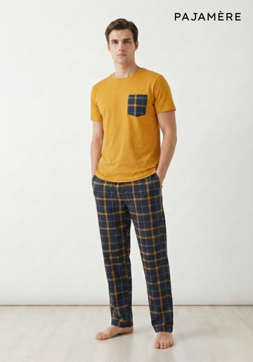 Men's Mustard Yellow T-Shirt & Navy Plaid Lounge Set