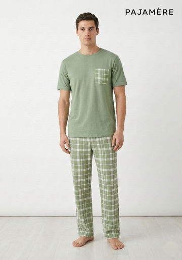 Men's Sage Green T-Shirt & Plaid Lounge Set