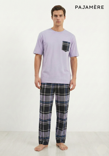 Men's Lavender Purple T-Shirt & Dark Plaid Lounge Set